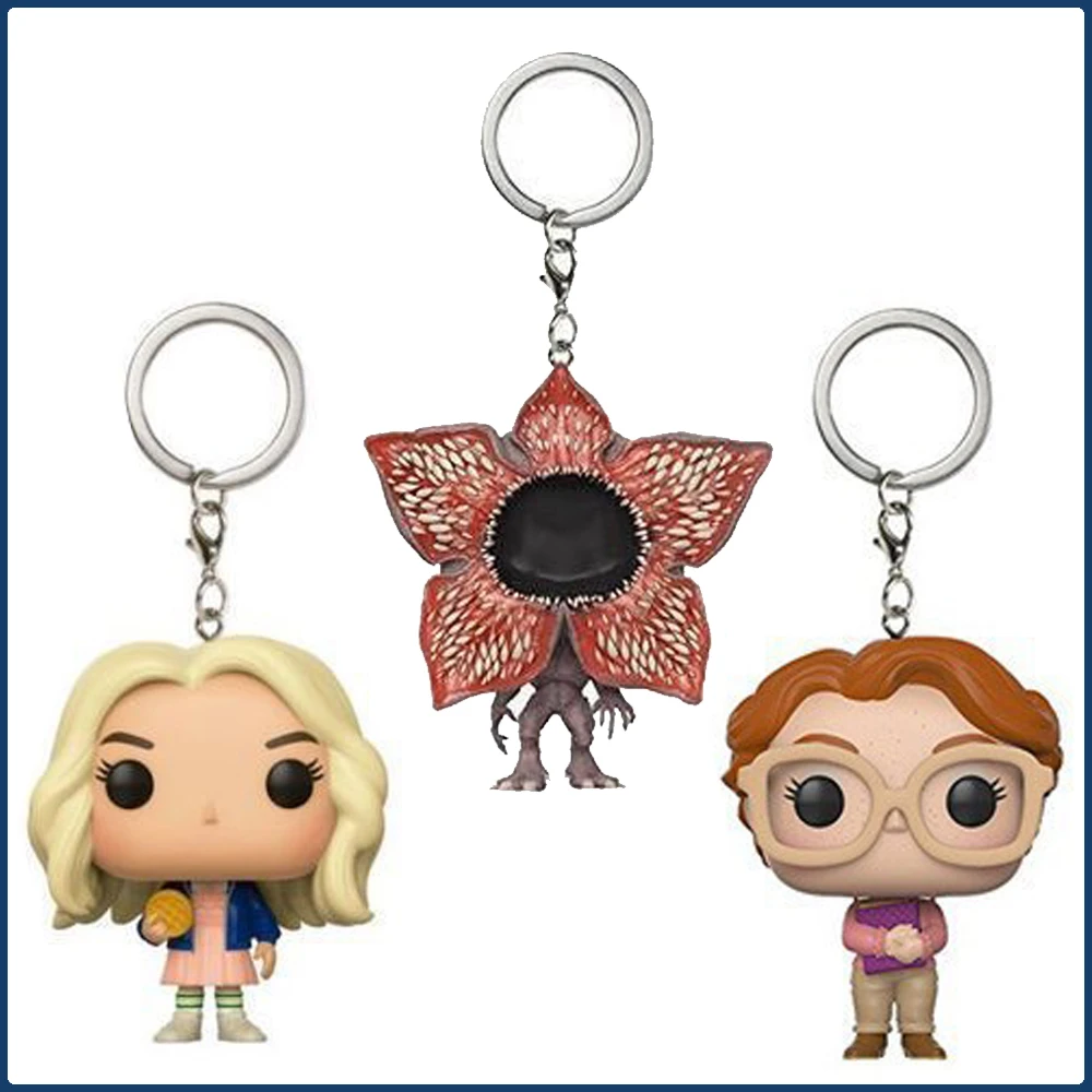 

FUNKO Keychains Stranger Things Science Fiction Thriller Eleven Barb Demogorgon Periphery Action Figures Pendant Keychain Gift