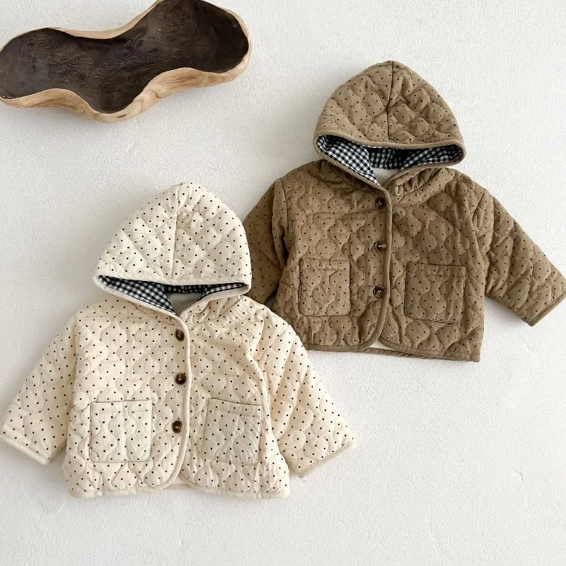2026 Ins Children Parkas Winter BELLBELL Infant Babys Boys Dot Corduroy Outerwear Coat 6M-3T Kids Boys Thicken Hooded Jackets