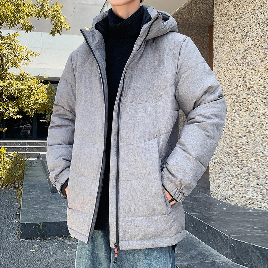 Winter Down Jacket Men Puffer Jacket Solid Color Down Coats Male Winter Thick Hooded Down Coat Solid Color