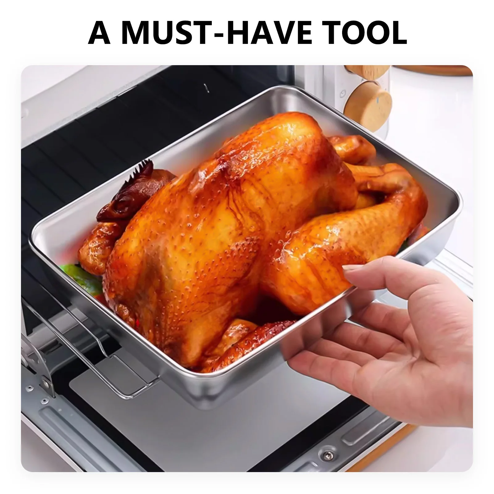 

Rectangle Stainless Steel Baking Pan Nonstick Oven Tray for Cake Bread Multi-Functional Baking Supplies