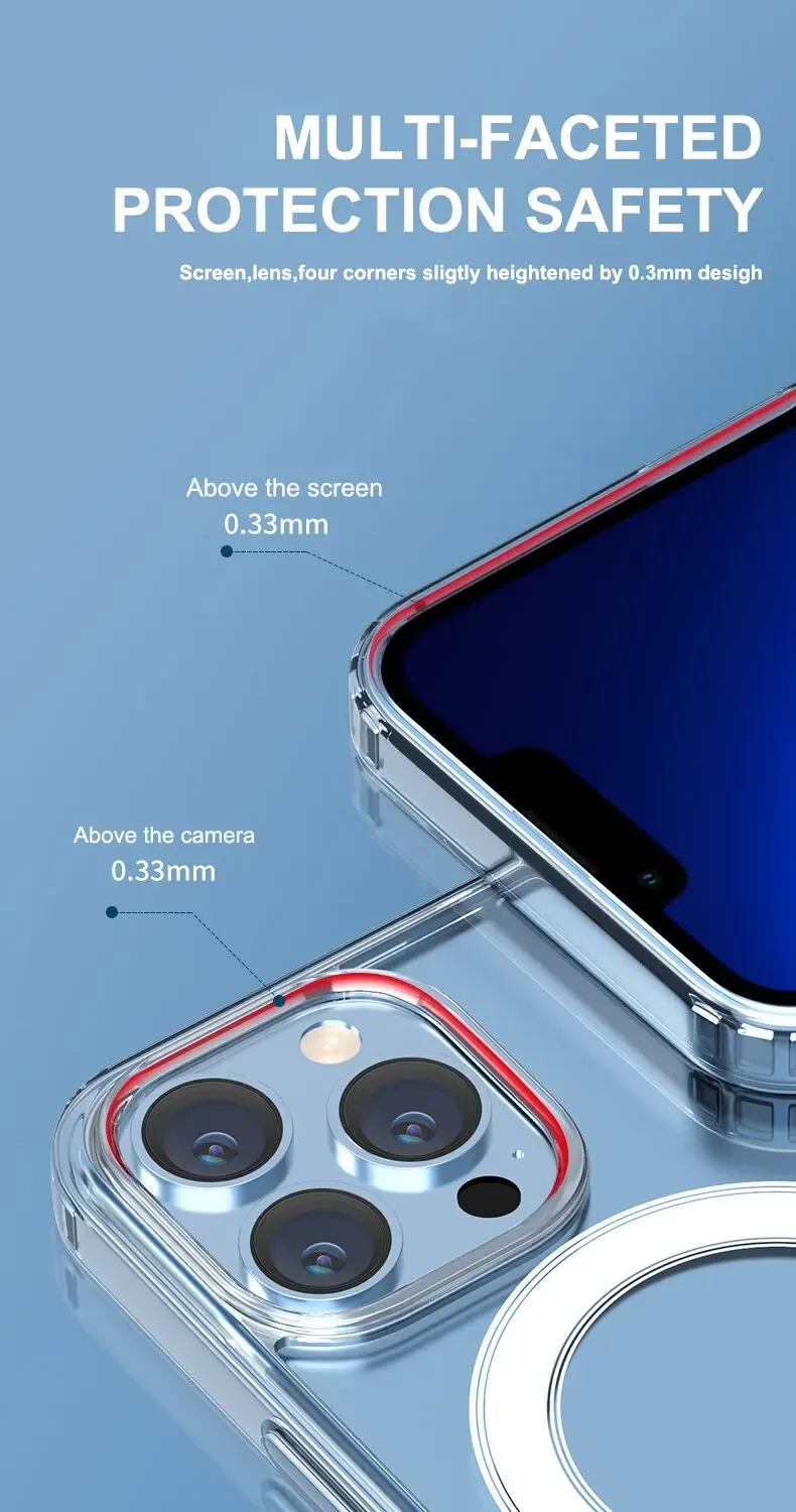 Clear Crystal Original Magnectic Phone Case For iPhone 17 17 Air 16 Pro 15 14 Pro Max 13 12 11 Magsafe Wireless Charging Cover