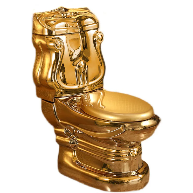 High-quality gold double flush toilet, slender bowl floor, gold integrated bathroom