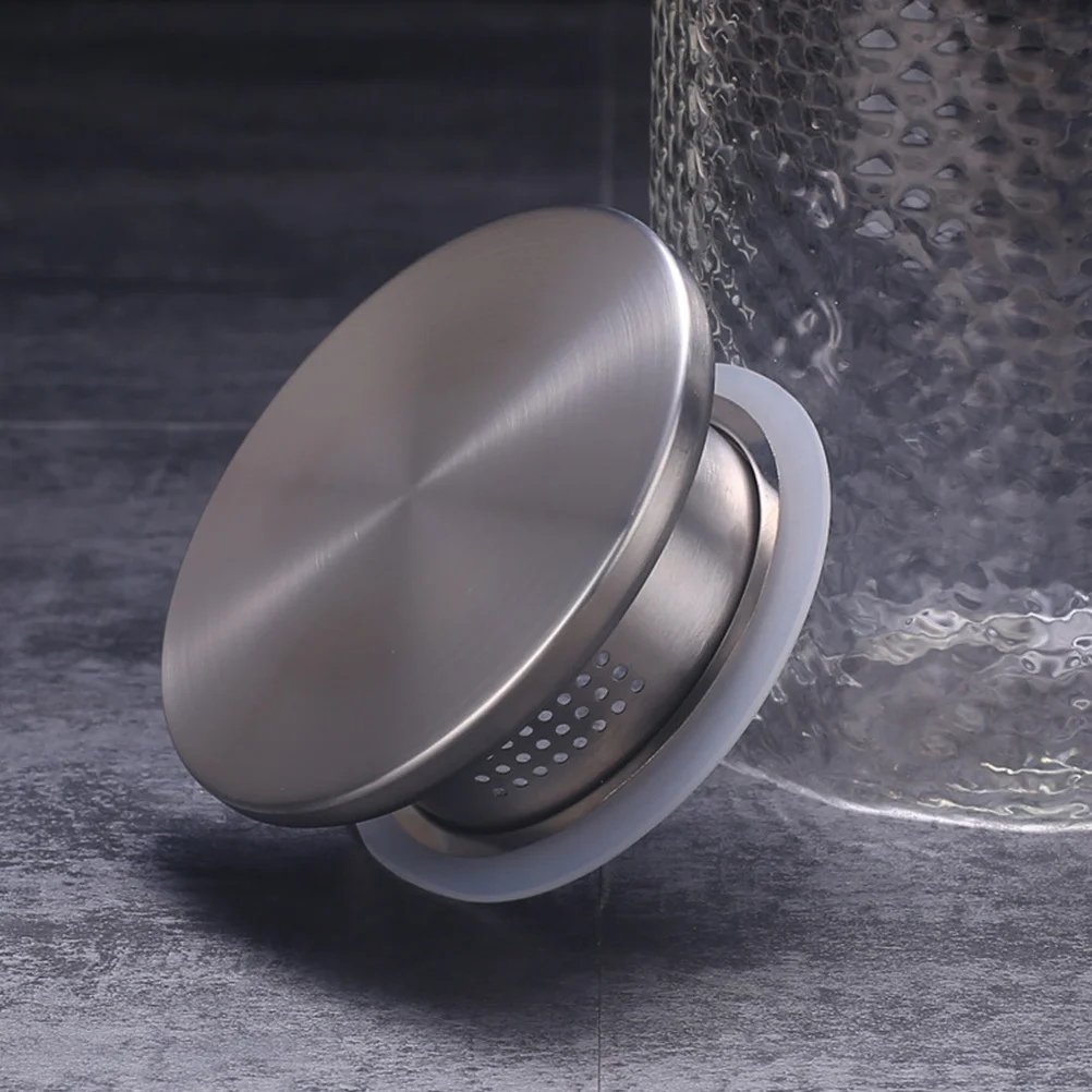 

2Pcs Stainless Steel Lid Bamboo Material Dustproof Sturdy Double Water Outlet Filter Design Tea Jug Cover Household
