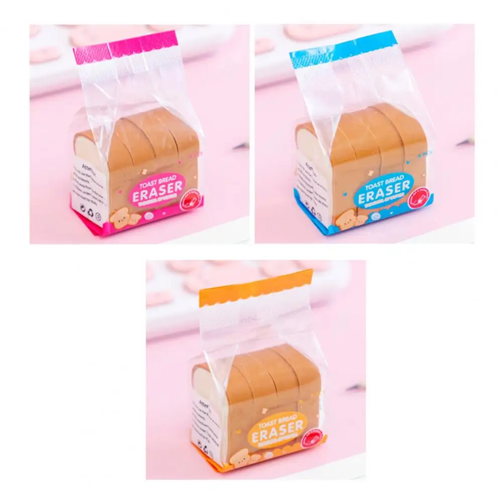 4Pcs/Set Durable Pencil Eraser  Soft Edges Random Color Correct Eraser  Toast Shaped Rubber Eraser