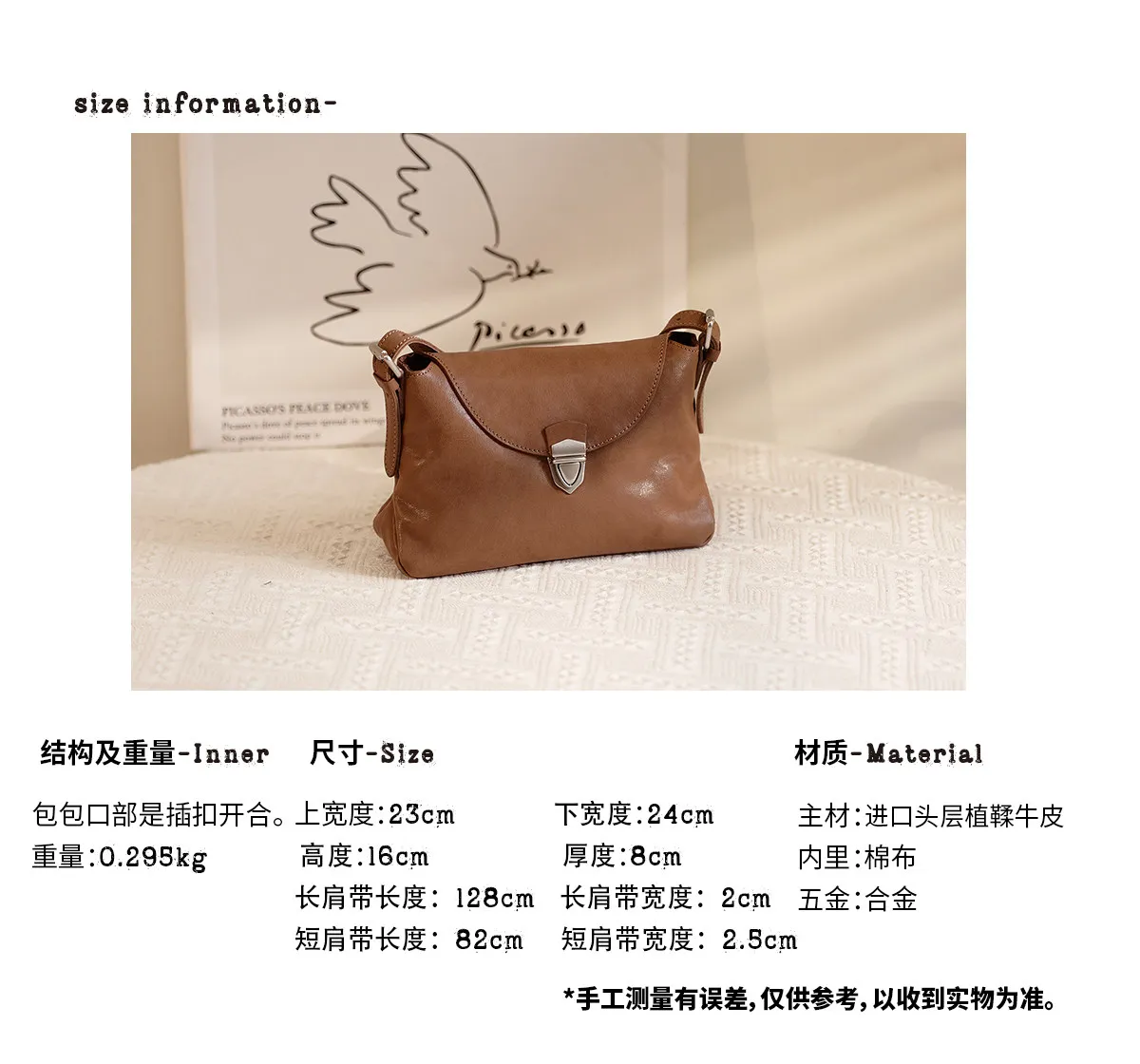 Hochwertige Damen-Umhängetasche aus echtem Leder für den täglichen Gebrauch im Freien, modische Vintage-Luxus-Schultertasche aus echtem Rindsleder – Detail 3