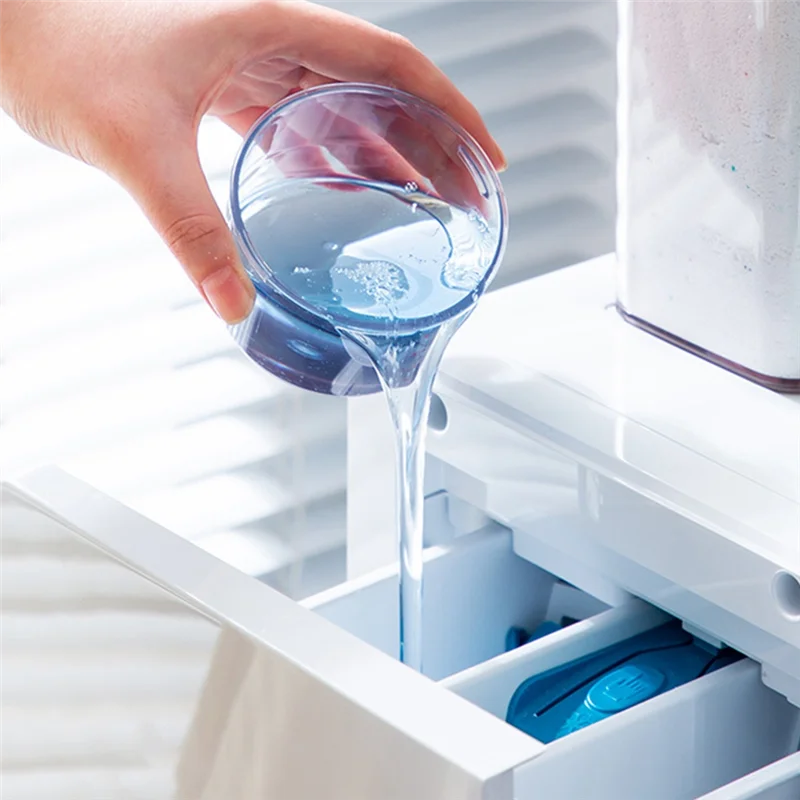 TFORU-nuevo dispensador hermético de detergente para ropa con taza medidora, contenedor de líquidos en polvo transparente de plástico con tarro de tapas