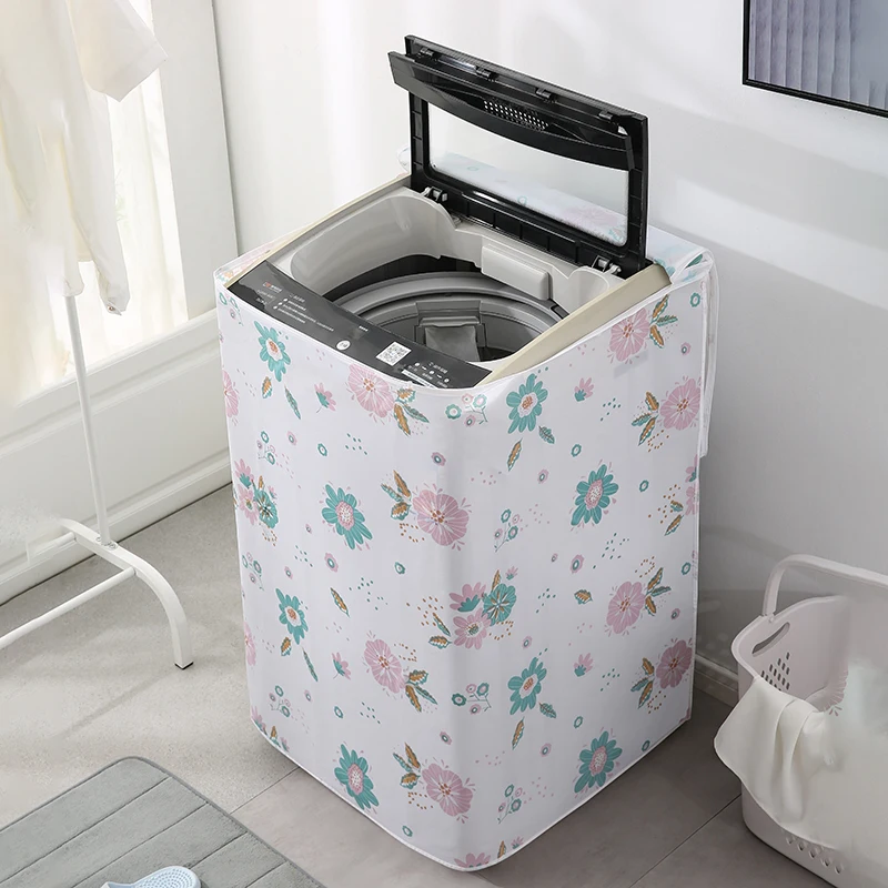 Washing Machine Protective Cover Print Floral Flip Washing Machine Dust Covers Multi-function Household Dust Cloth Waterproof