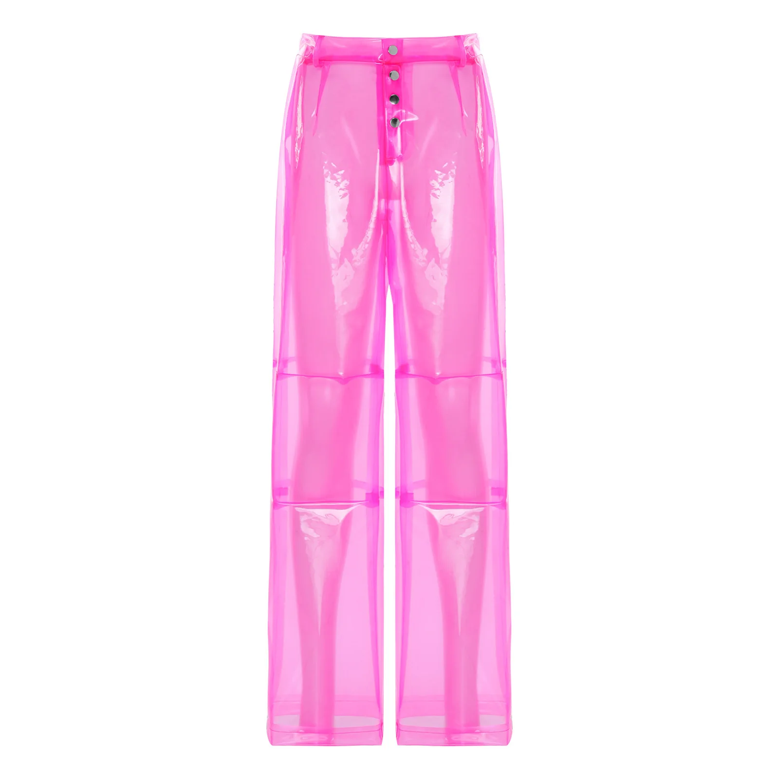 

Women See Through Pvc Pants Button Waist Back Pockets Wide Leg Straight-leg Trousers Cover Up Bottoms for Party Dancing Prom