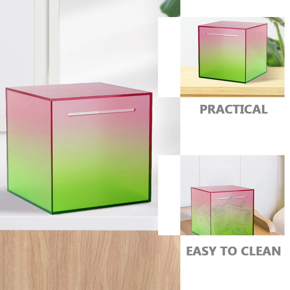 Acrylic Piggy Bank 15x15x15cm Coins Saving Pot Compact Desktop Coin Container Home Supplies Money Box Easy to Clean