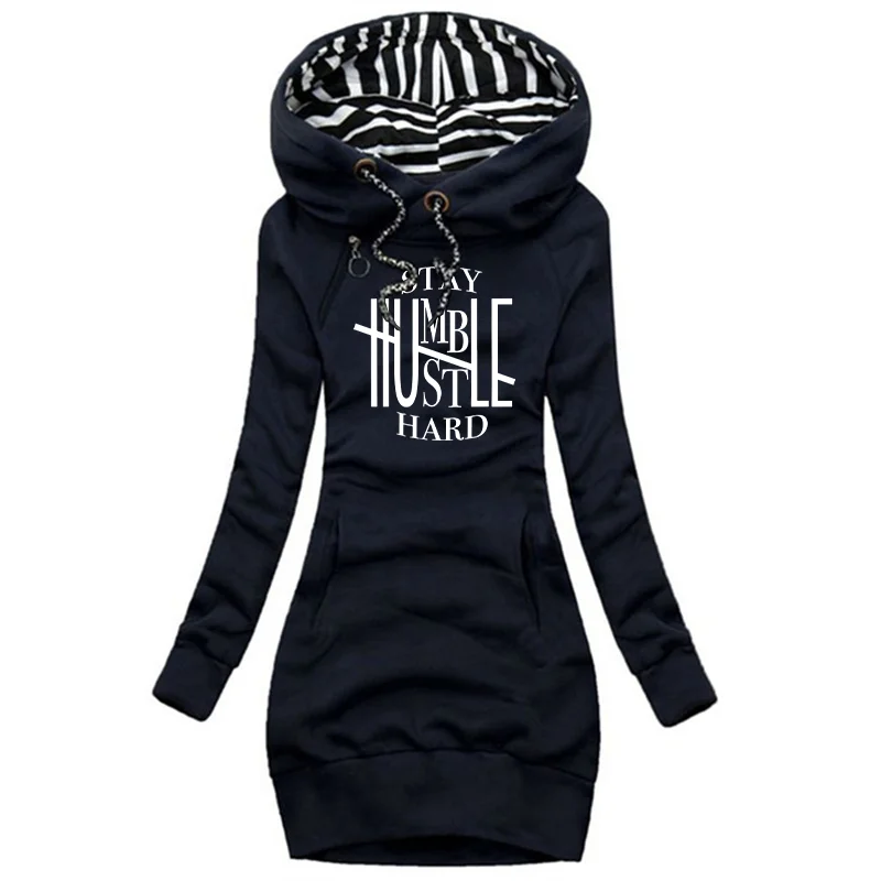 Fique umble e hustle duro vestido feminino casual diário outono e inverno simples e confortável design de moda vestido de alta qualidade