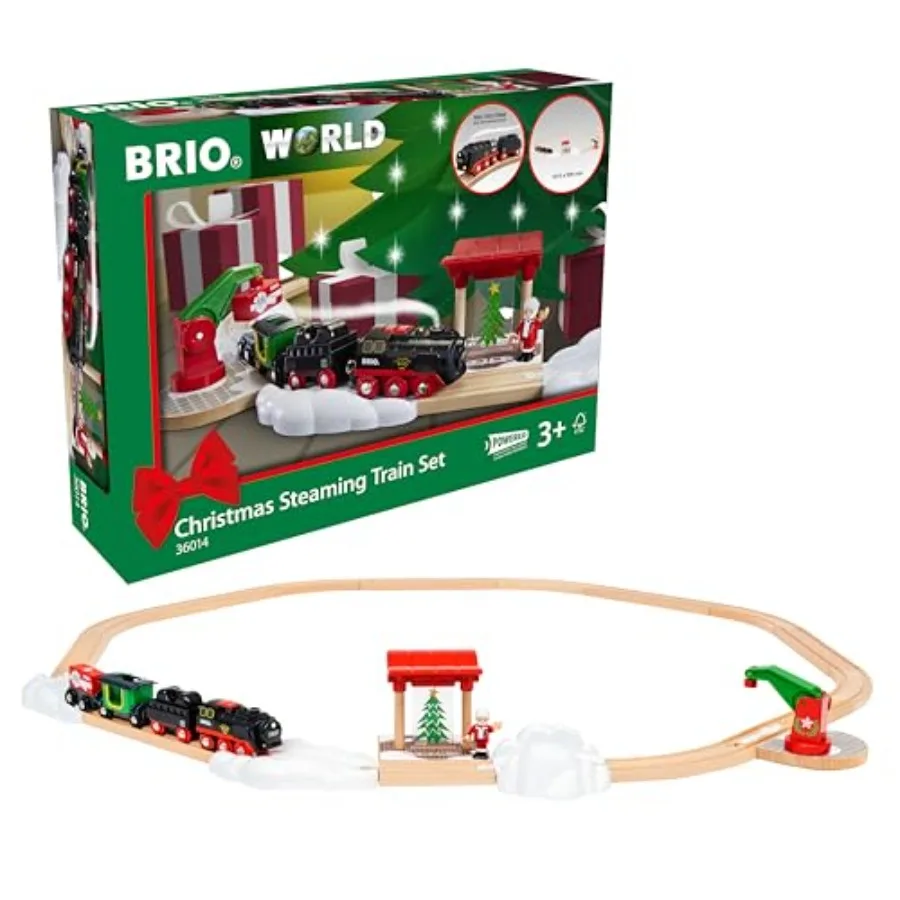 Christmas Steaming Train for Wooden Track Battery-Operated Motorized Steam Engine with Lights, Kid-Friendly Steam Effect, Forwa