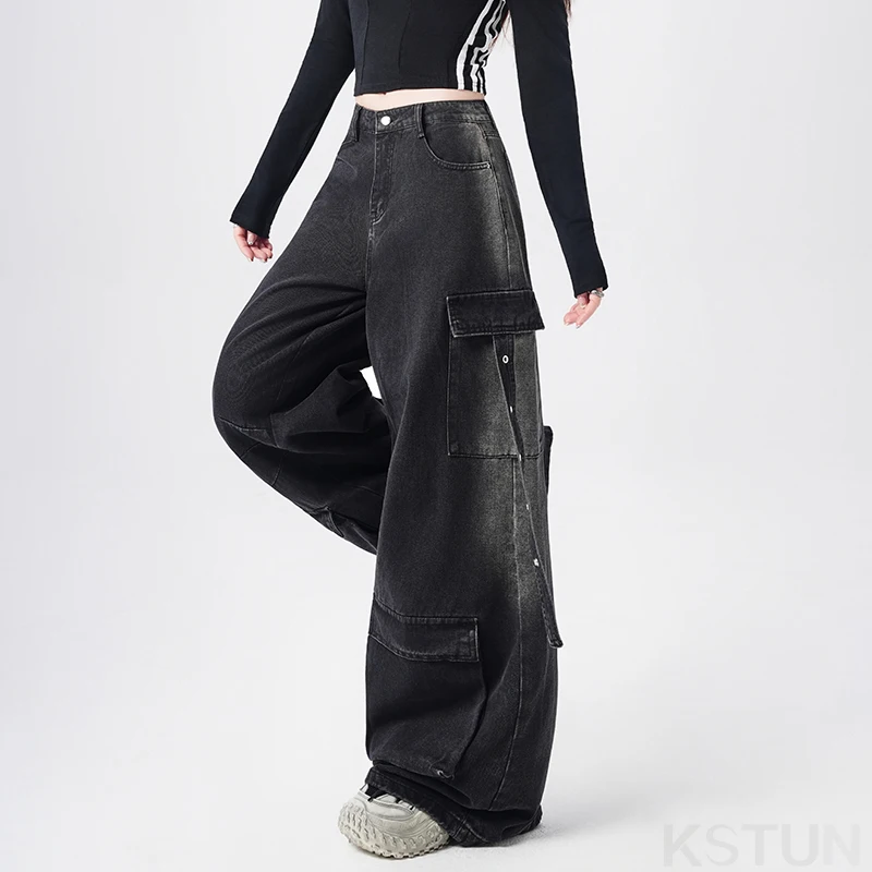 KSTUN 2026 Streetwear Tasche multiple Pantaloni jeans cargo larghi per le donne Jeans a gamba larga Abbigliamento vintage Pantaloni in denim larghi