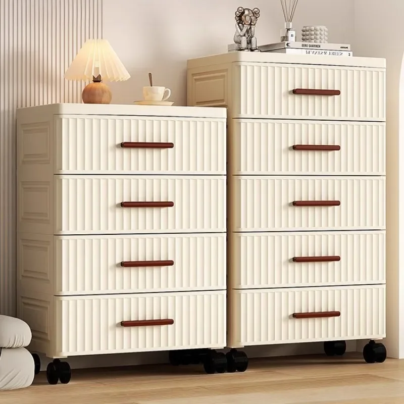 Drawer Tall Plastic Storage Cabinet Standing Organizer Unit for Bedroom Living Room Modern Multi-Tier Chest with Wheels