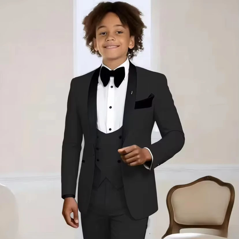 New Boys Suit Splicing Shawl Lapel 3-Piece Wedding Tuxedo for Kids Jacket Pants Vest Child 2-16 Years Old Customized Outfit