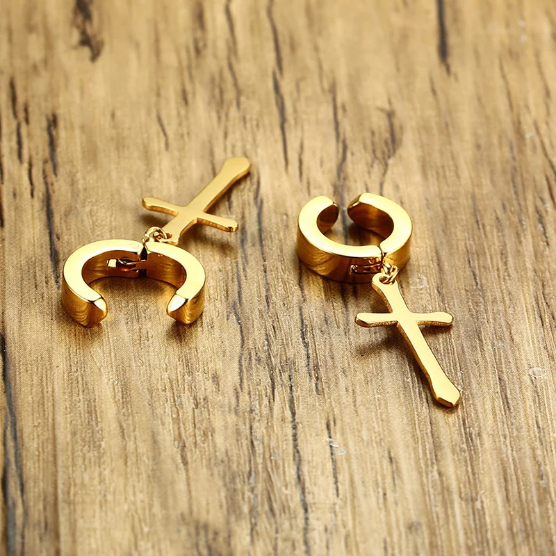 Edelstahl-Ohrring mit Kreuz-Charm für Jungs- und Herrenschmuck – Detail 15