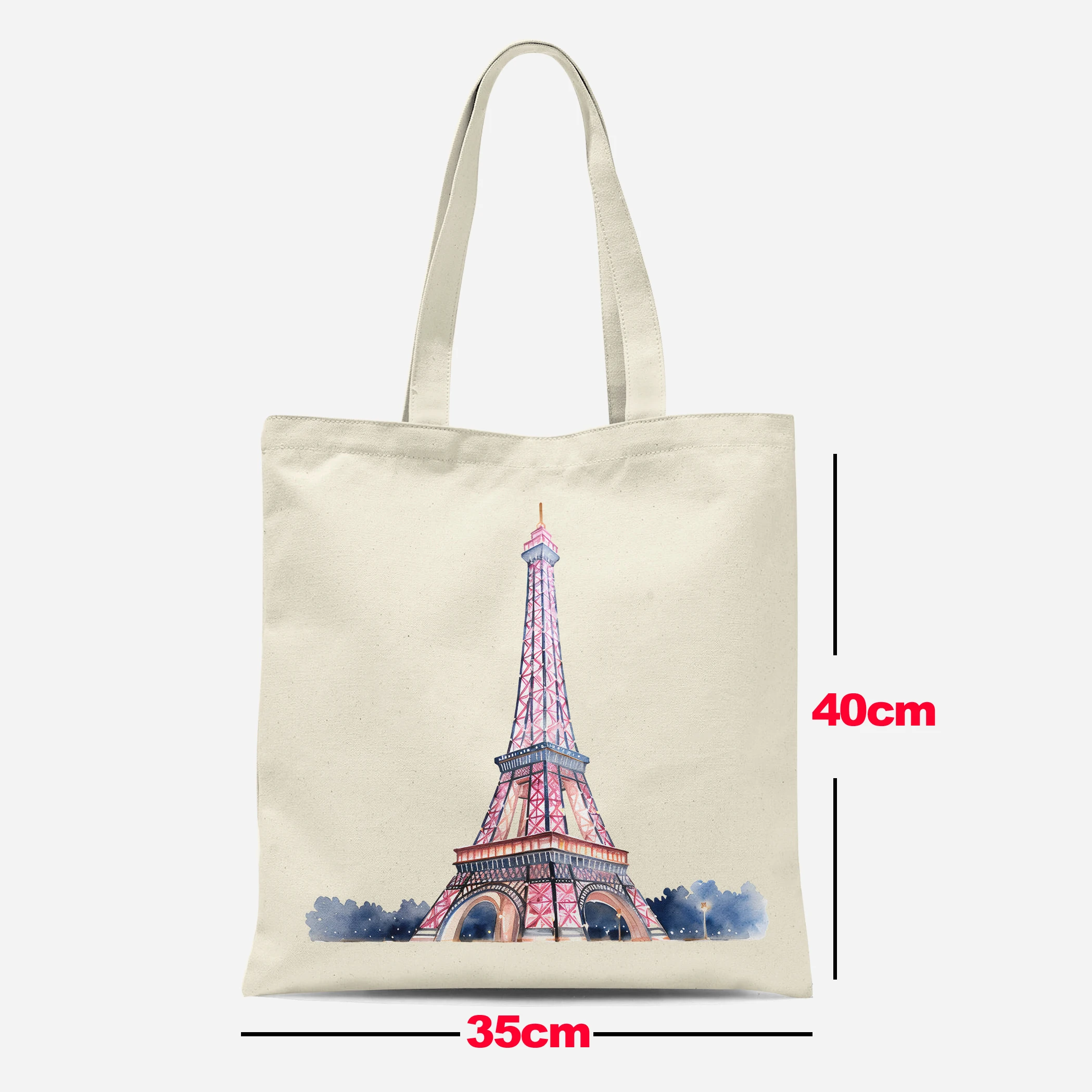 Paris Tower Animal Dog Handbag Set for Women's One Shoulder Handbag Canvas Large Capacity Shopping Bag Eco friendly Travel Bag