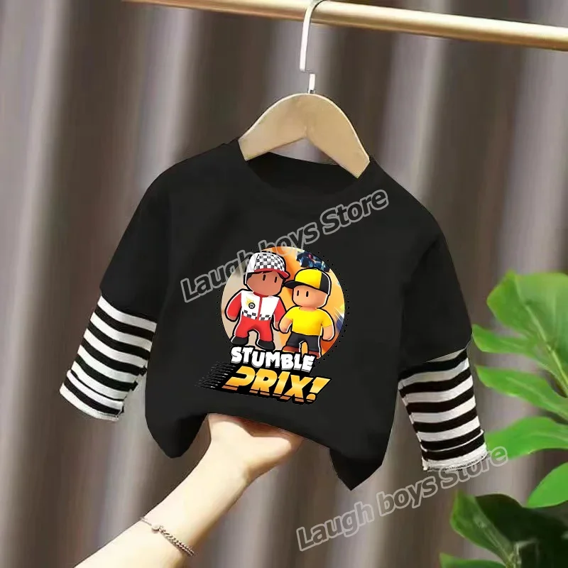 Stumble Guys-Camiseta de manga larga con estampado de personajes de dibujos animados de Anime, algodón holgado informal puro, mangas largas, cálido y cómodo