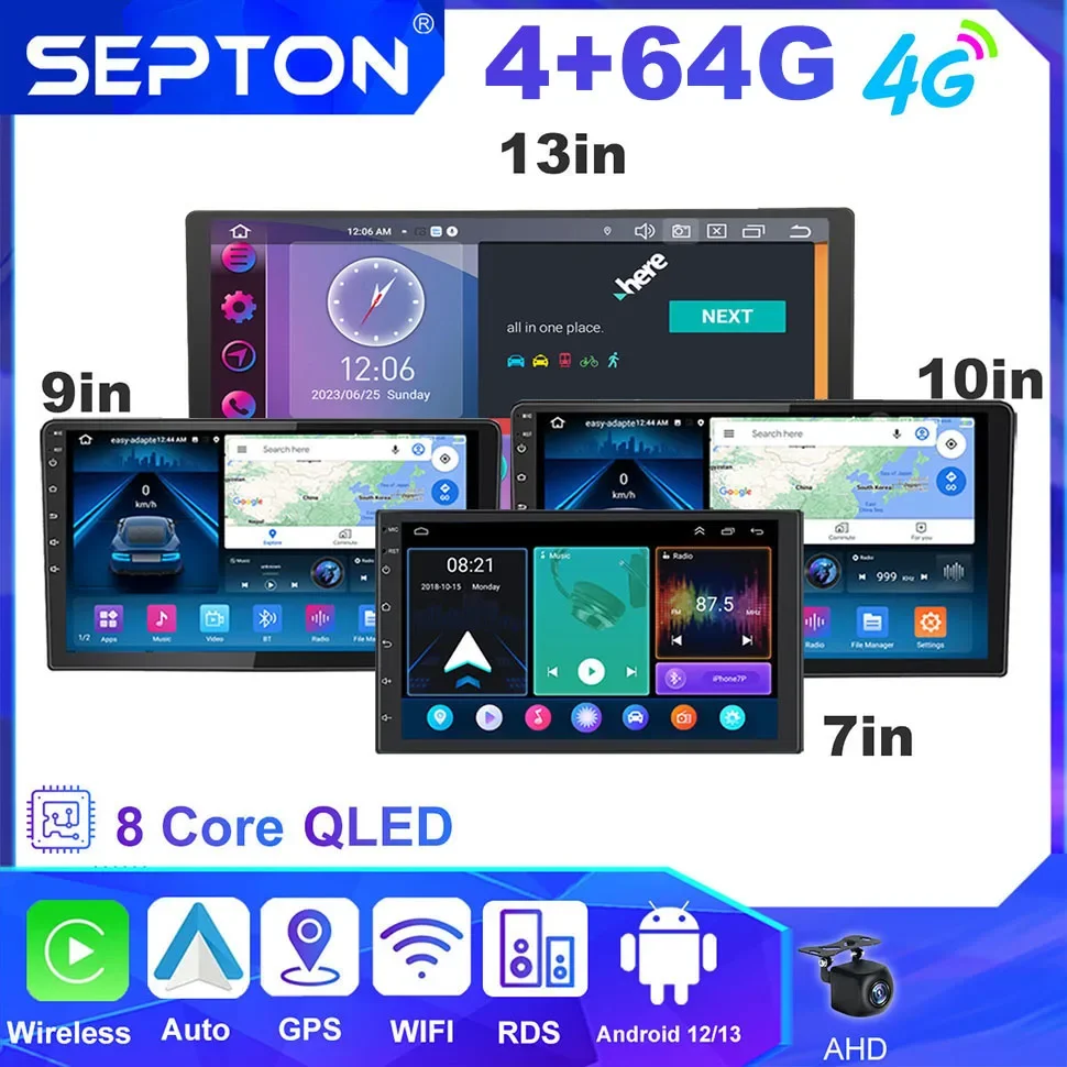 

SEPTON 7 "/9"/10 "/13" Android универсальный автомобильный радиоприемник для Toyota Nissan Honda GPS мультимедийный плеер Carplay 4G DVD 2 Din головное устройство