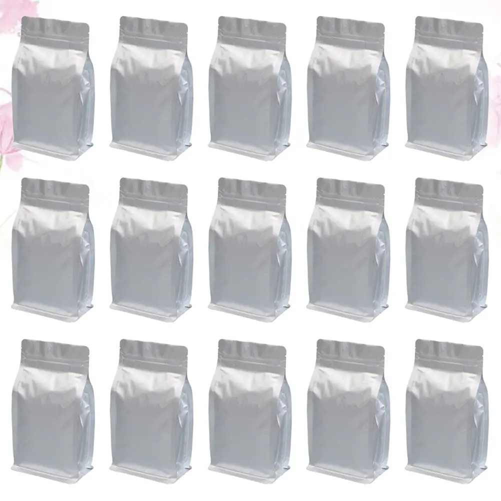 Stand Up Self Seal Aluminum Foil Bags 20 Pack 24 x 14 x 6 cm Silver Snack Pouches for Tea Coffee Beans Nuts