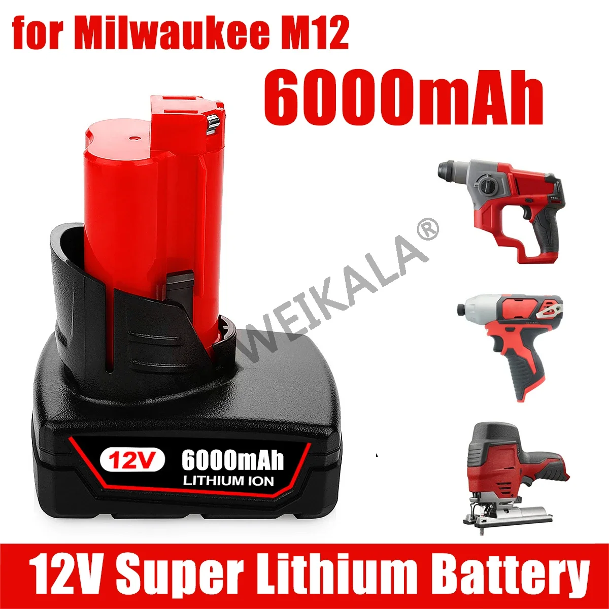

12V 6Ah Li-ion Battery for Milwaukee 12V Tools M12 12V M12B6 XC 6.0Ah Cordless Drill Lithium-Ion Batteries 48-11-2402