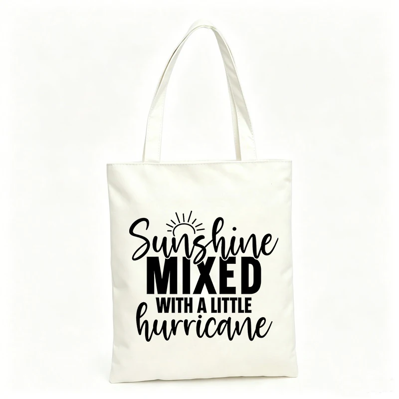 Women's slogan-style canvas tote bag, casual daily shopping and summer outings