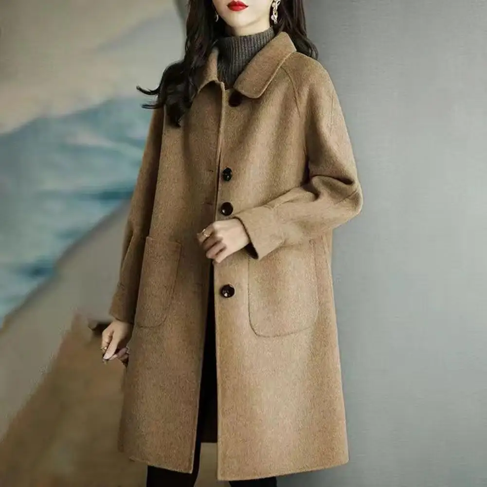 

Women Jacket Stylish Women's Winter Overcoat with Turn-down Collar Pockets Single-breasted Design Loose for Commuting for Warmth