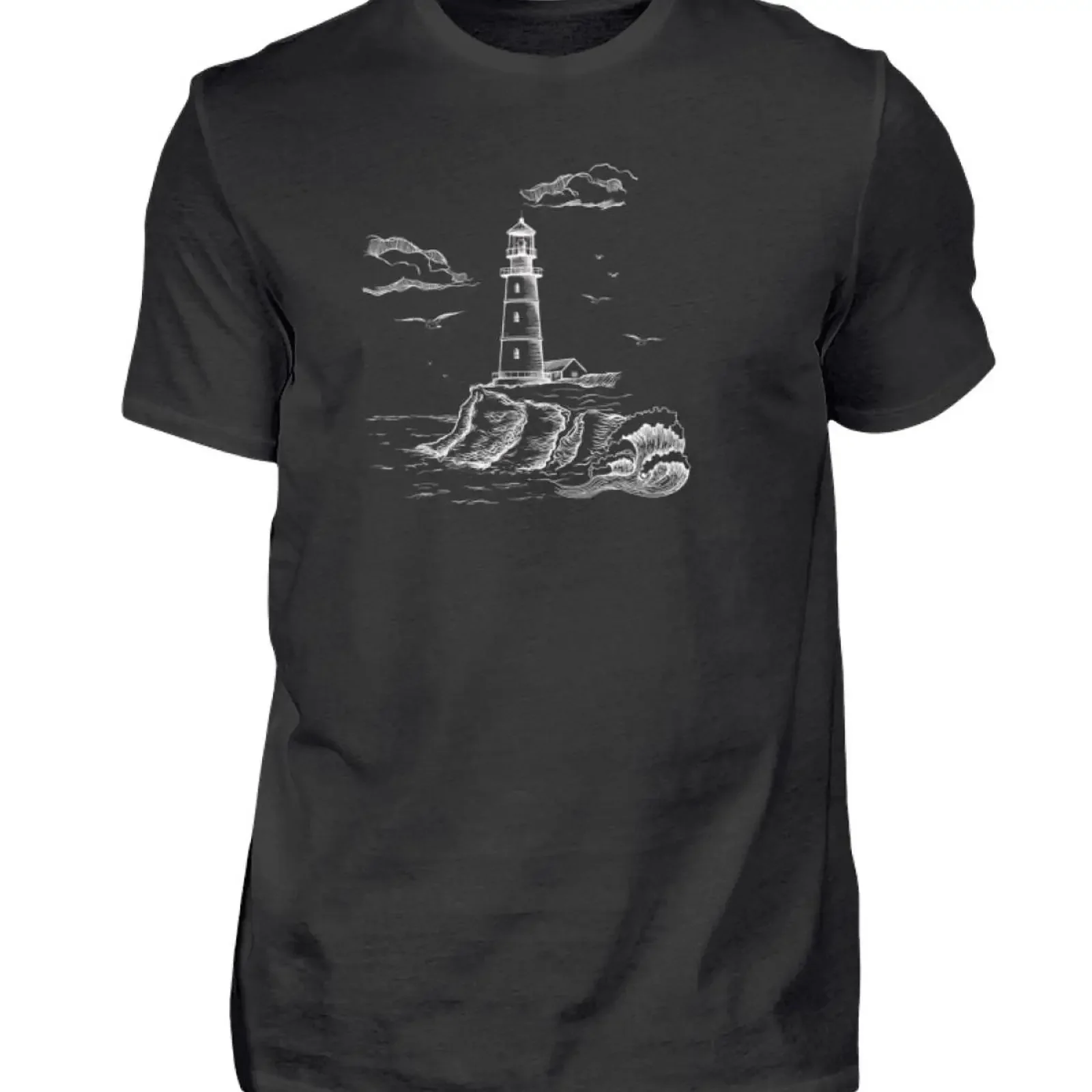 Men's Minimalist Lighthouse Cliff Ocean Nautical T Shirt Coastal Boho Casual for Men vintage Washed streetwear designer clothes
