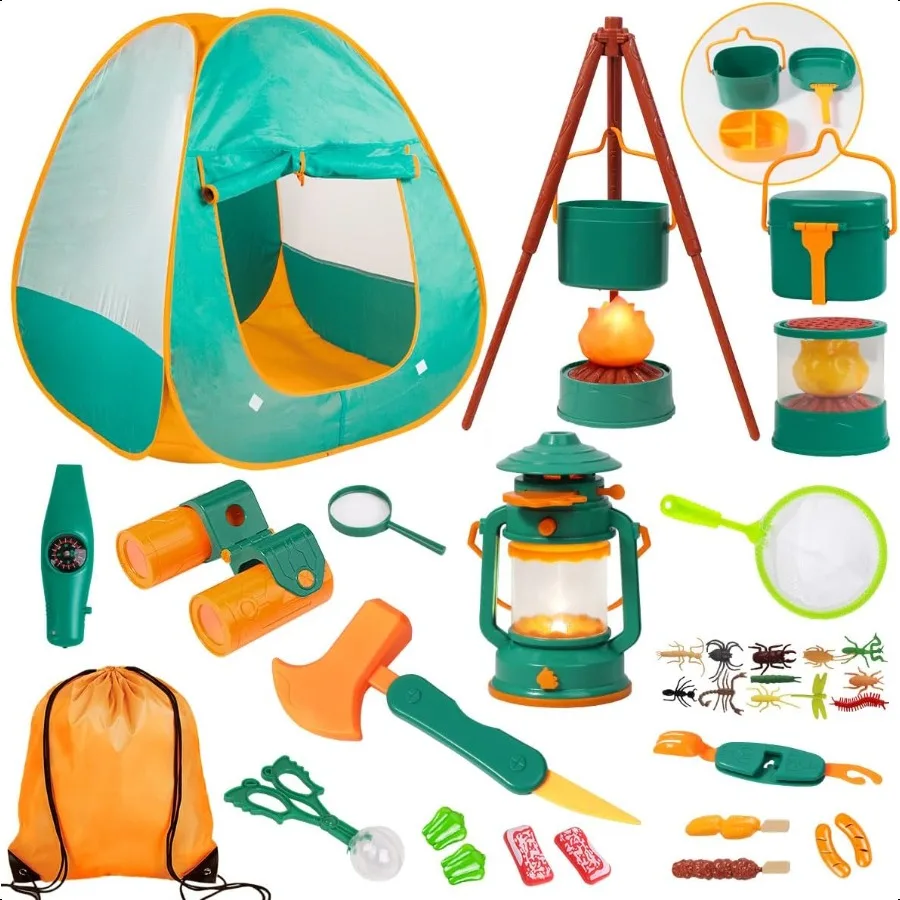Meland ensemble de Camping avec tente jouets pour tout-petits pour garçons avec feu de camp jouets de Camping pour intérieur extérieur semblant jouer idée cadeau pour garçon