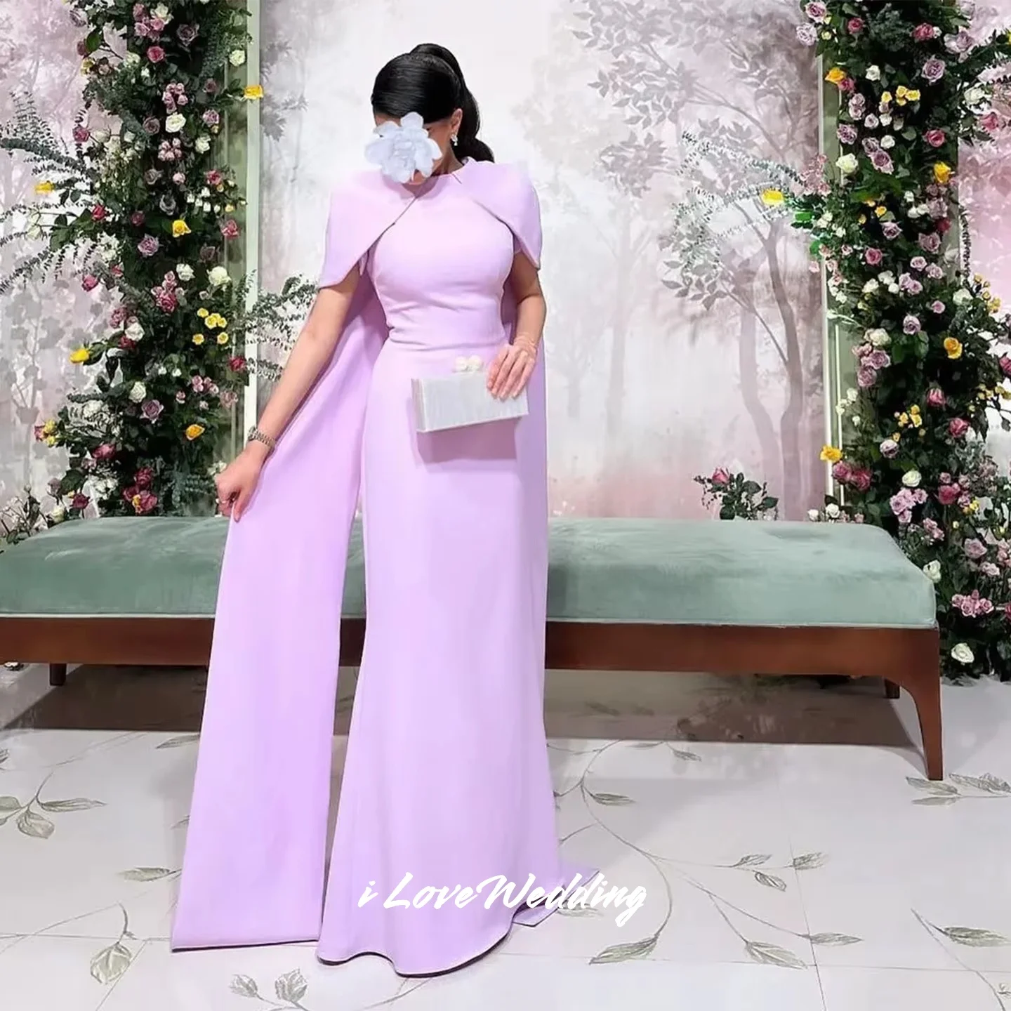 

Purple O-Neck Evening Dresses 2025 Satin Shawl Cape Sleeves Mermaid Pleated Dubai Floor-Length Wedding Party Dresses Customized