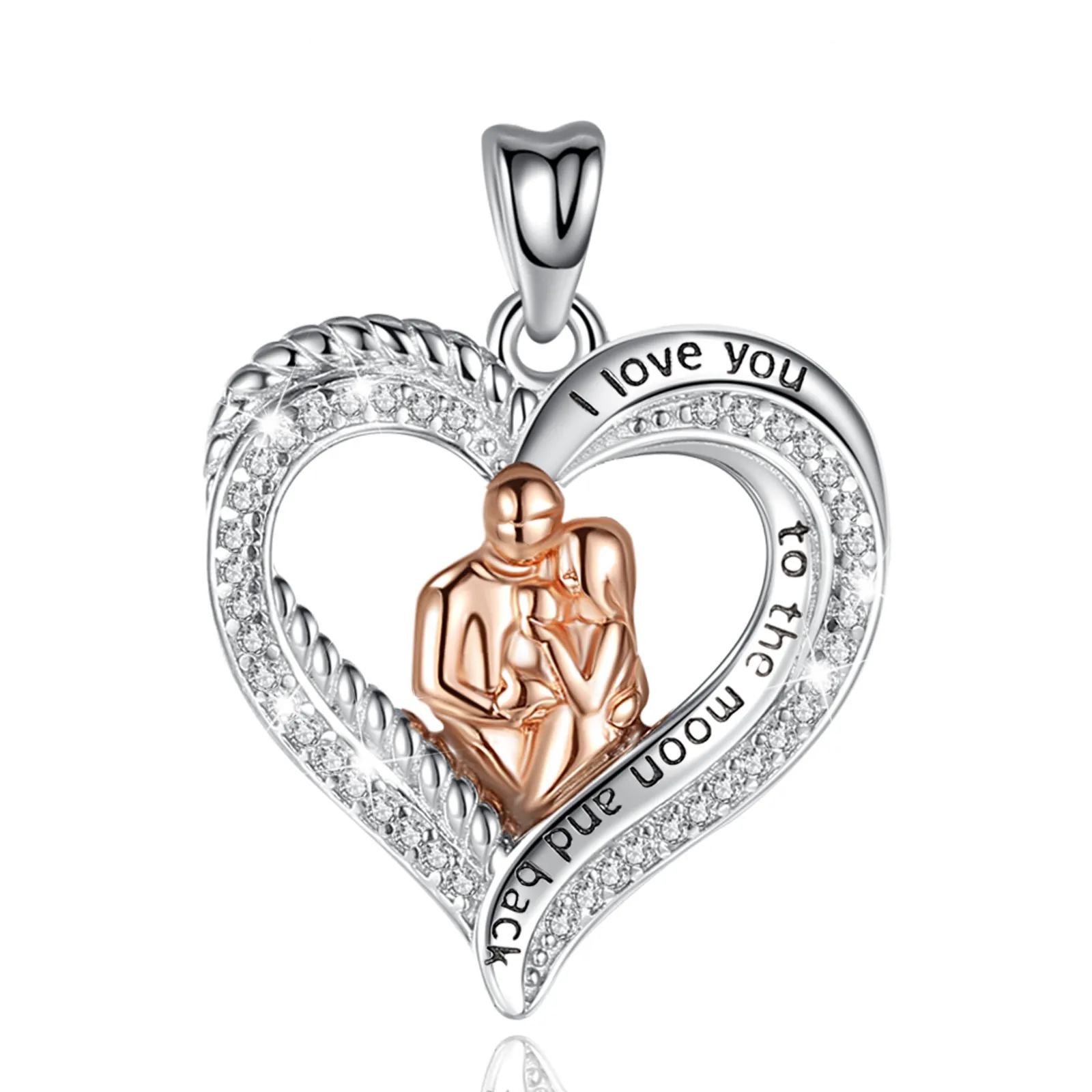 Eudora 925 Sterling Silber Mutter Baby Familie Halskette Rosy Gold Zirkon Herz Anhänger Frau Exquisite Schmuck Mutter Tag Geschenk