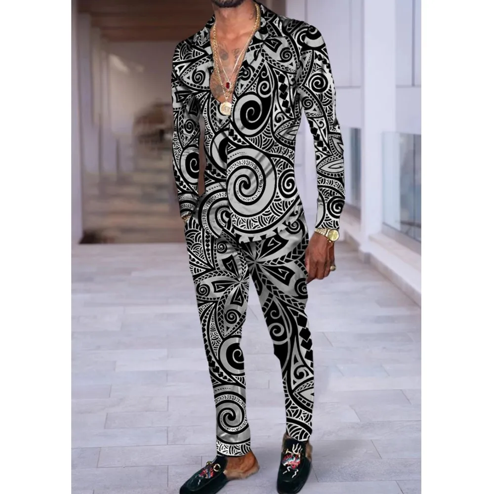 

2026 весна осень цветочный лист 3D принт мужская одежда в стиле Харадзюку костюмы спортивный костюм рубашка с длинными рукавами длинные брюки одежда из 2 предметов