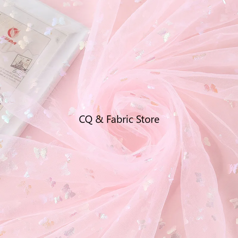Tessuto di tulle a rete con motivo fiocco colorato da 2 metri per abbigliamento per bambini, abito, gonna gonfia, tessuto di design