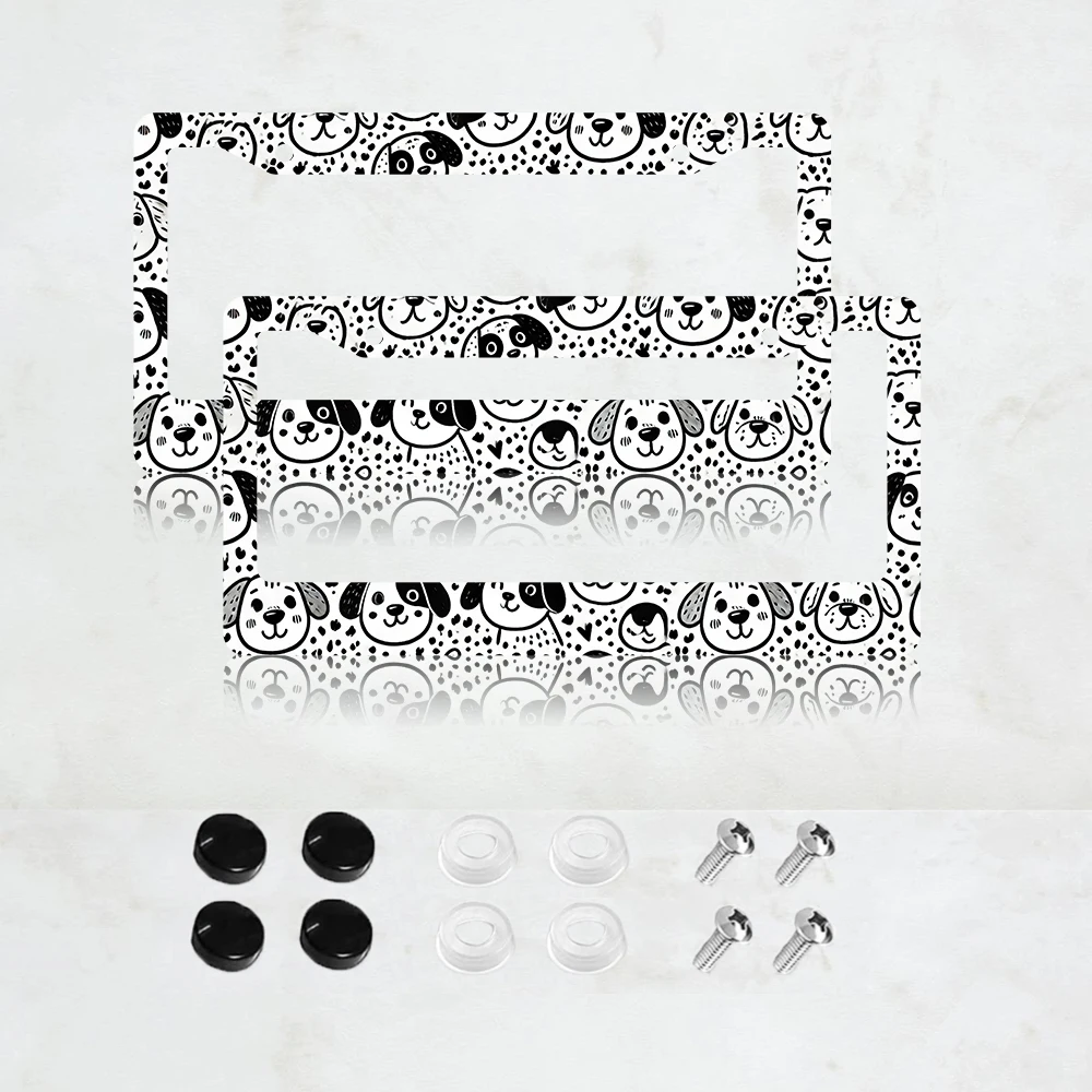 

Рамка для номерного знака из алюминия, 2 шт., черно-белая, с рисунком собаки в стиле рисования от руки, стандартный размер США, декоративная, для автомобиля