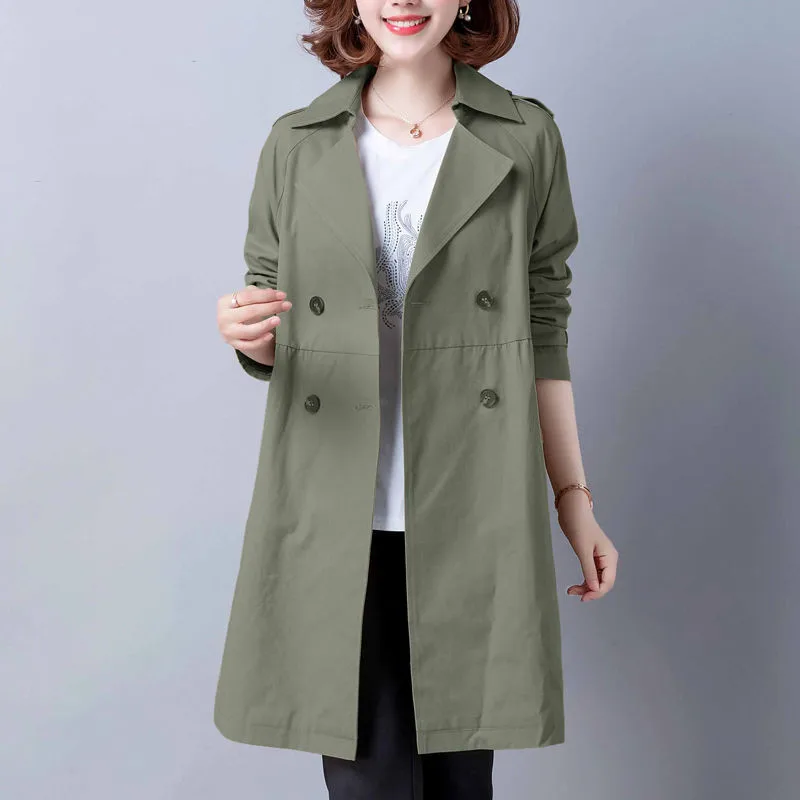 2025New Lining Korean Ladies Overcoat Spring Autumn Trench Coat Women Single-breasted Mid Long Windbreaker Female Outerwear Top