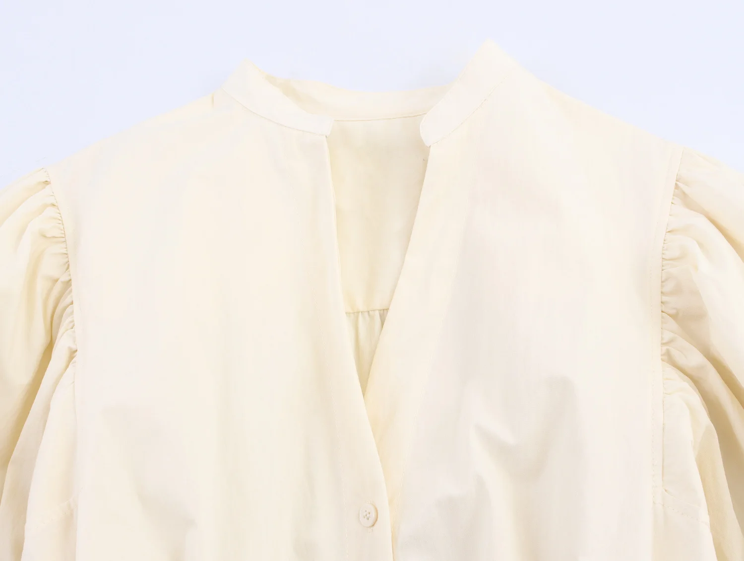 Women Ivory Puff-Sleeve Shirt Dress  Bow Belt  Button-Front Midi Length Casual Dresses