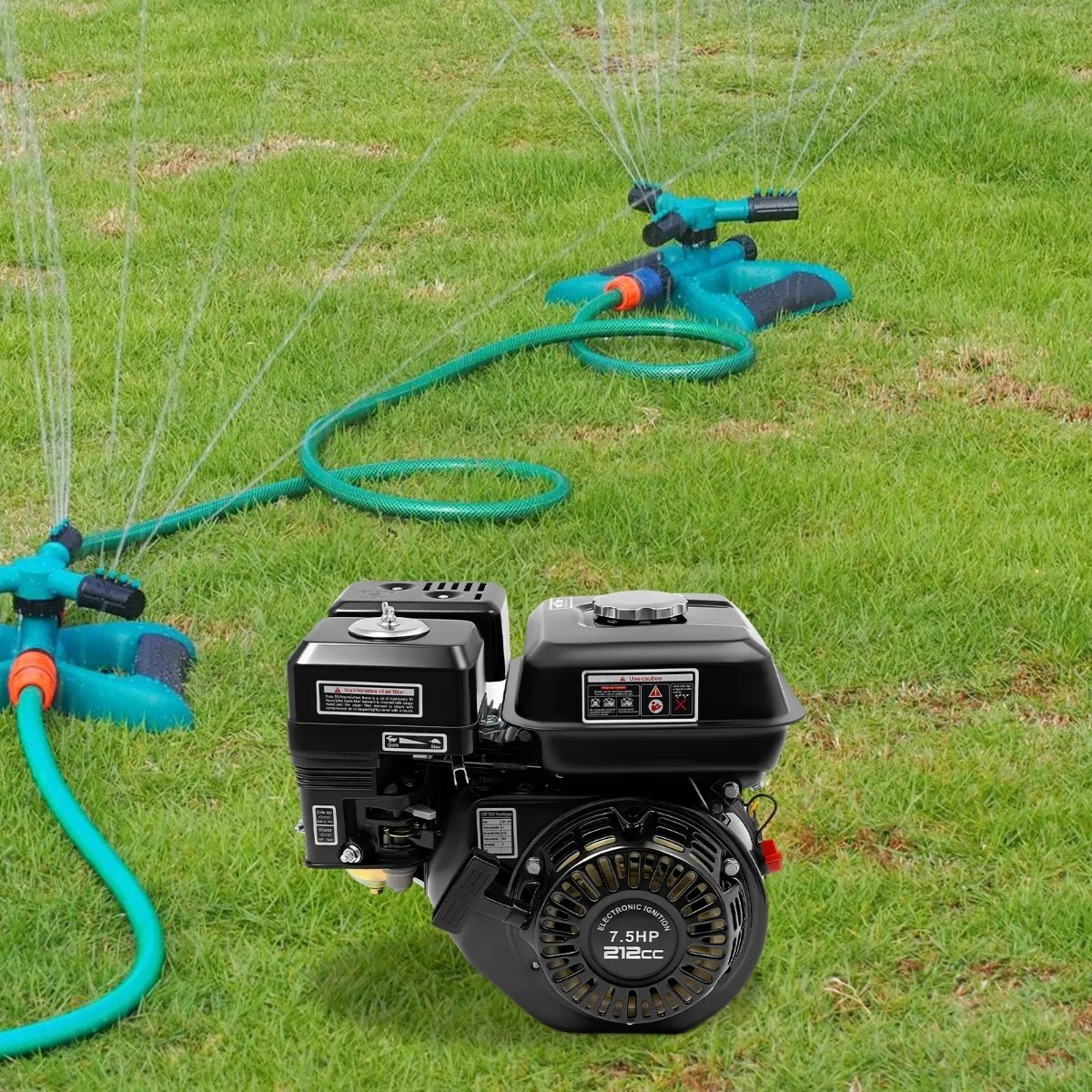 Motor de Gasolina de 212cc, Motor de Gas de 4 Tiempos y 7.5 HP, Generador con Apagado Automático por Bajo Nivel de Aceite para Bomba de Agua, Equipo Agrícola, Fuente de Energía