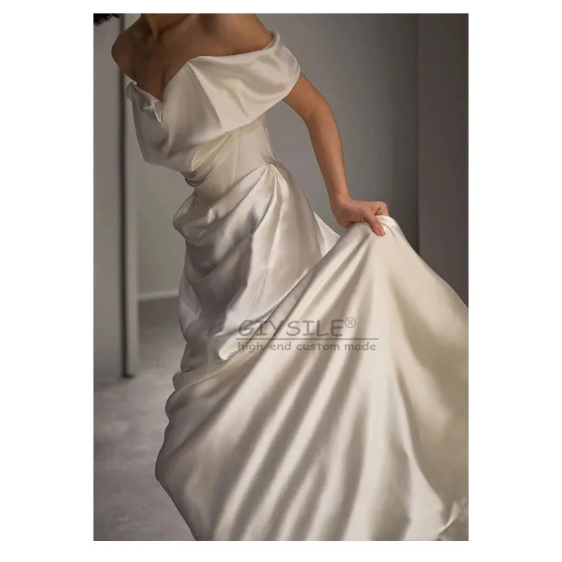

GIYSILE Customized White One-shoulder Light Wedding Gown Satin Bridal Wedding Banquet Party Fishtail Dress Formal Women Elegant