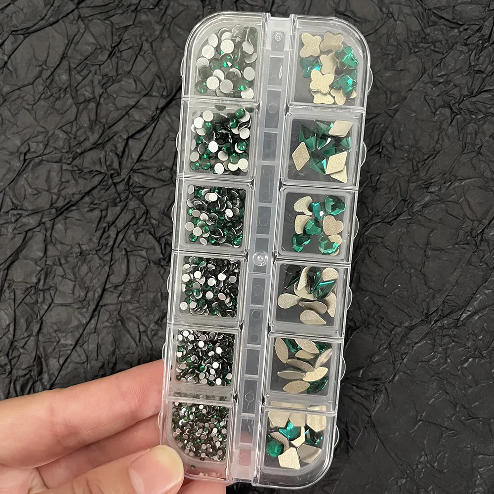 980-1020 pçs tamanho misto ab cristal arte do prego strass 12 grades brilhante ab diamante encaixotado não-hotfix laser glitter ab manicure vidro