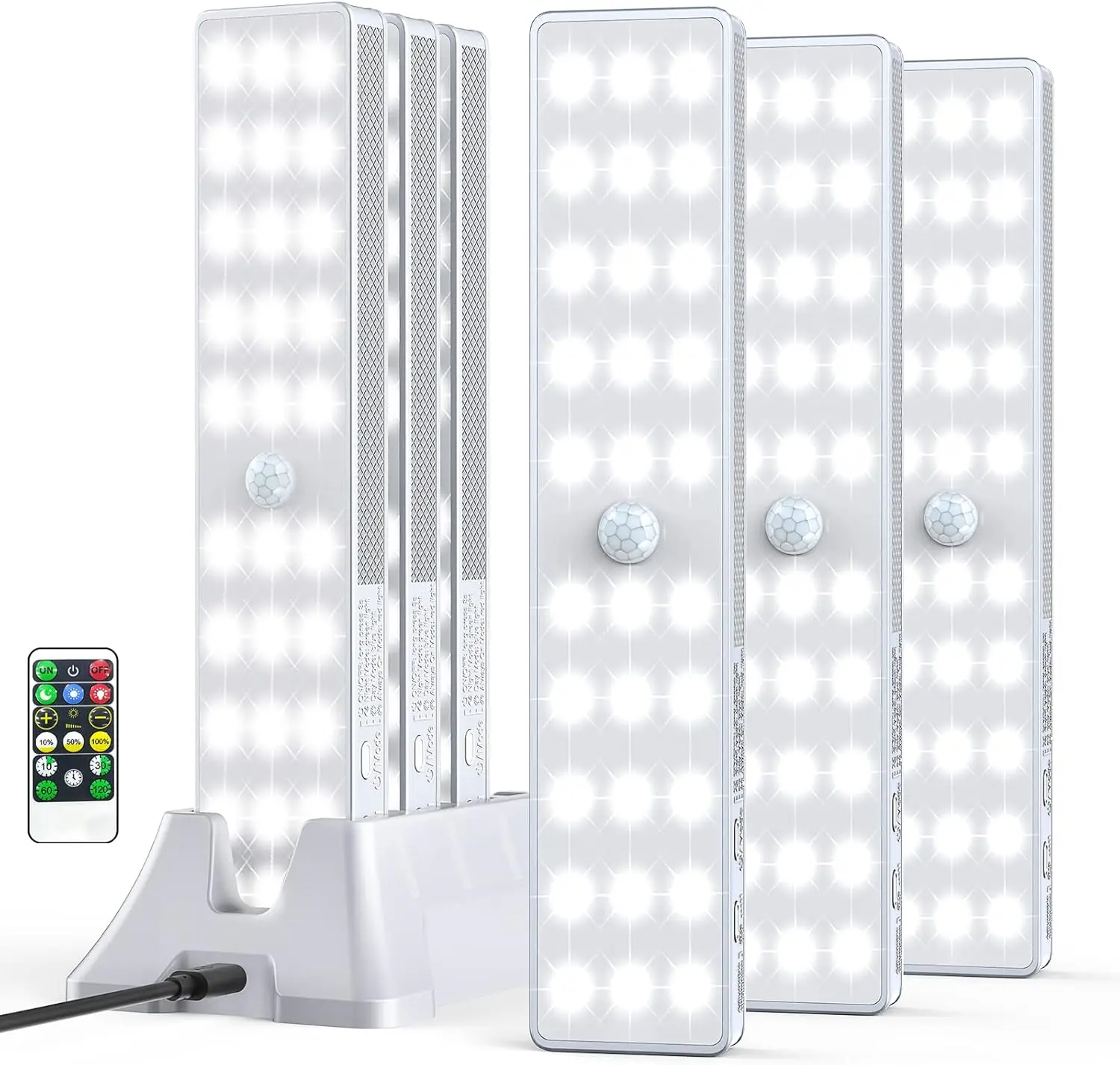 6-Pack Rechargeable Motion Sensor LED Closet Lights with Dimmer, 8'' Under Cabinet Lighting for Wardrobe Kitchen
