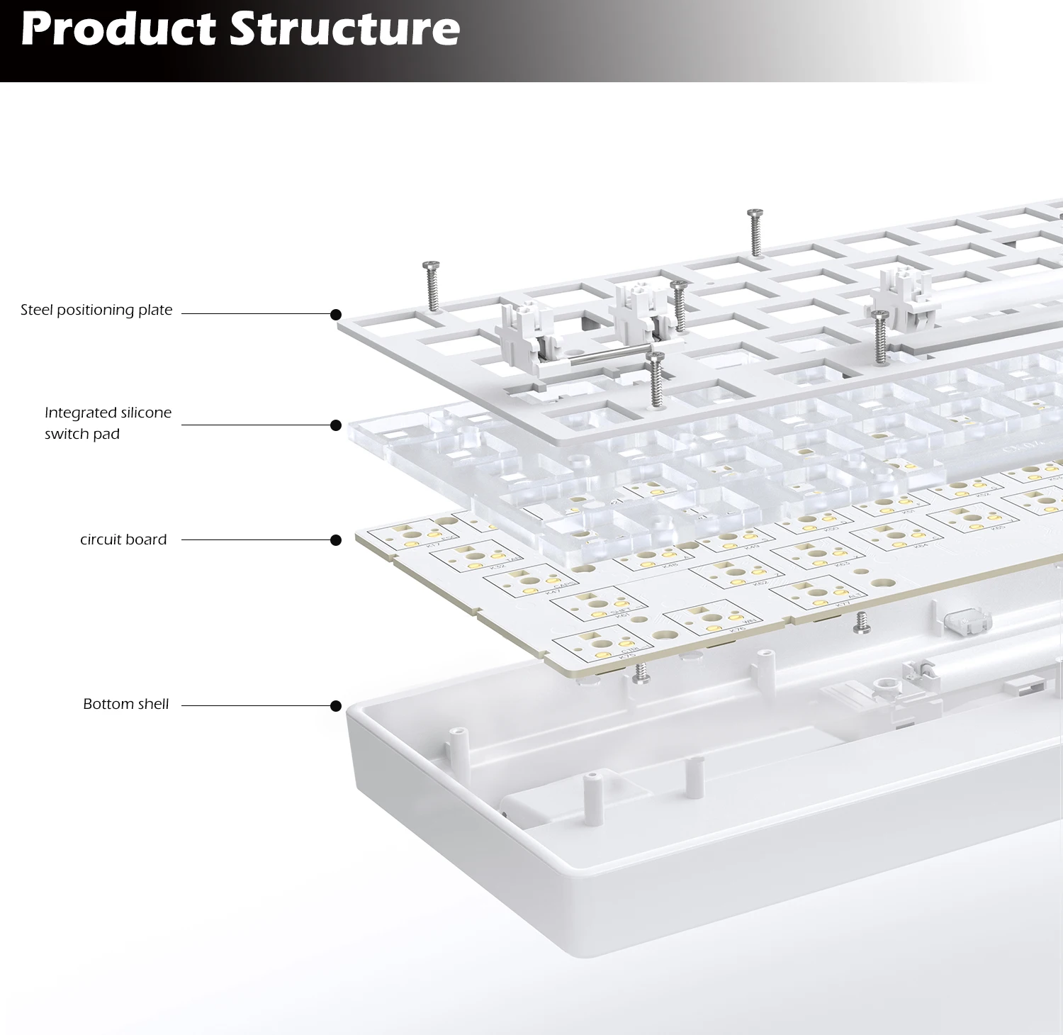 Novice 68key 3-mode Hot Swap White Light Mechanical Keyboard Kit 2.4Ghz Wireless Bluetooth Compatible 3/5 Pins Switch