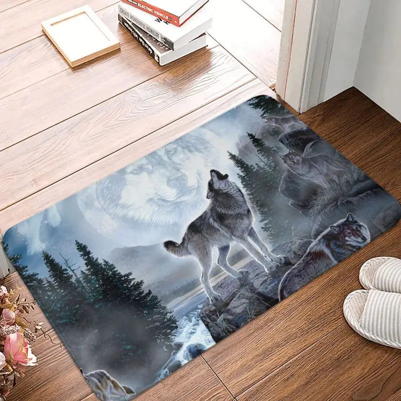 Custom Spirit Animal Wolf Doormat Non-Slip Entrance Kitchen Bathroom Floor Door Mats Toilet Rug Carpet Footpad