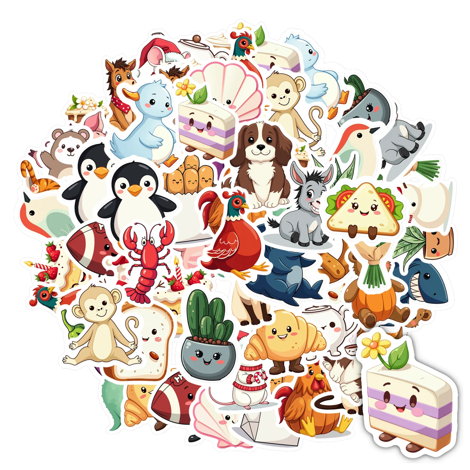 35pcs Cute Objects Stickers Cartoon Animals Funny Stickers Stickers For Laptop Motorcycle Luggage Phone Suitcase