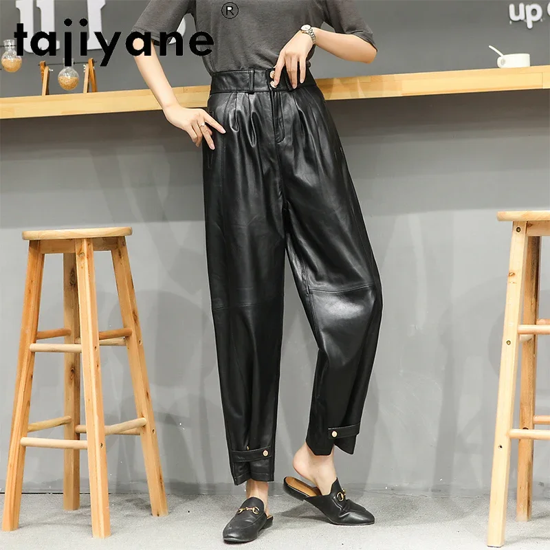 Tajiyane Autumn Streetwear Women Real Sheepskin Pants Woman Leather Trousers Women's Wide Leg Pants Oversize Pantalones TN1283