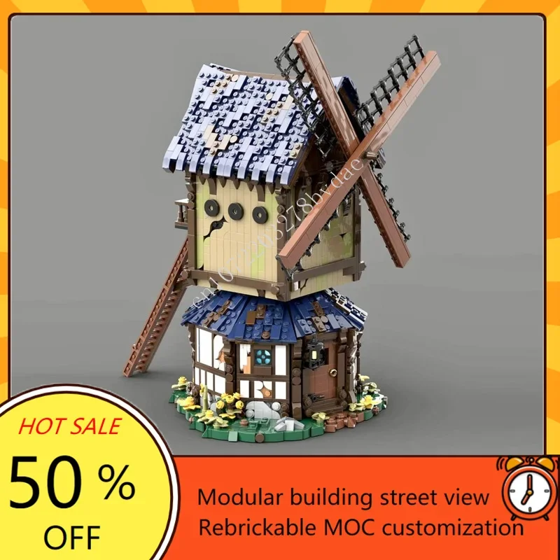 2946PCS MOC Castello Medievale Puzzle Personalizzato Modello Medievale Fantasia Mulino A Vento Tecnico Set di Assemblaggio Fai da Te per Il Regalo di Festa di Compleanno