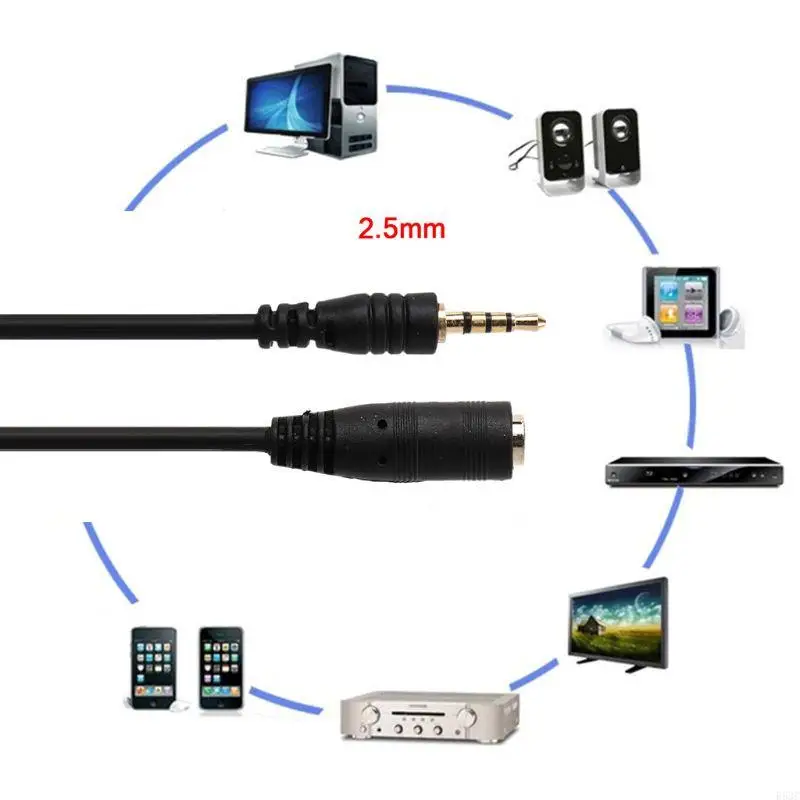 

4 Pole 2.5mm Jack Male to Female Right Angled Extension Audio Adaptor Cable 150cm Audio AUX Cable Cord