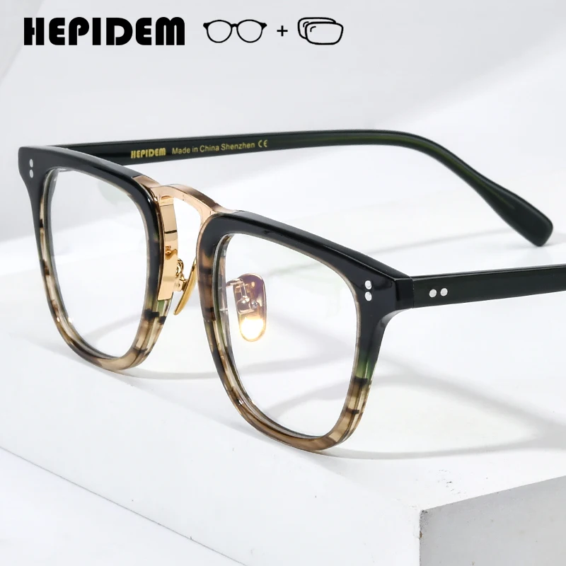 Lunettes de vue HEPIDEM pour myopie, verres optiques progressifs anti-lumière bleue, lunettes rondes en acétate pour hommes 9214