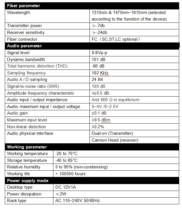 48VDC فانتوم إمدادات الطاقة 8 منافذ إلى الأمام XLR الصوت عبر الألياف محول LC موصل