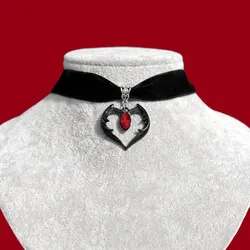 Gothic Vampire Drop Heart Choker For Women Fashion Witch Jewelry Accessorie Gift Red Blood Vampire Demon Vintage Velvet Necklace
