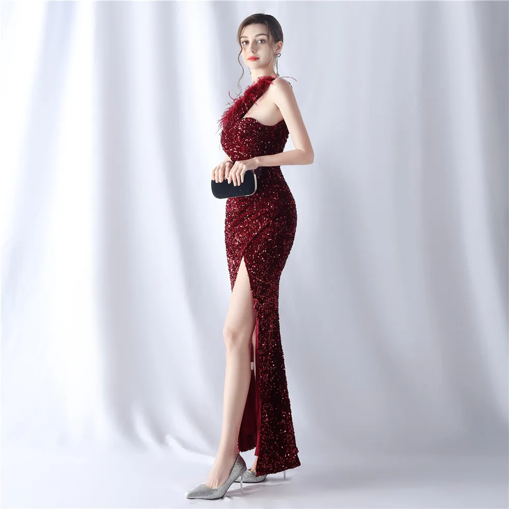 Elegant One-Shoulder Prom Dresses with Sequin Ankle-Length Skirt Trumpet Mermaid Evening Dress Customized