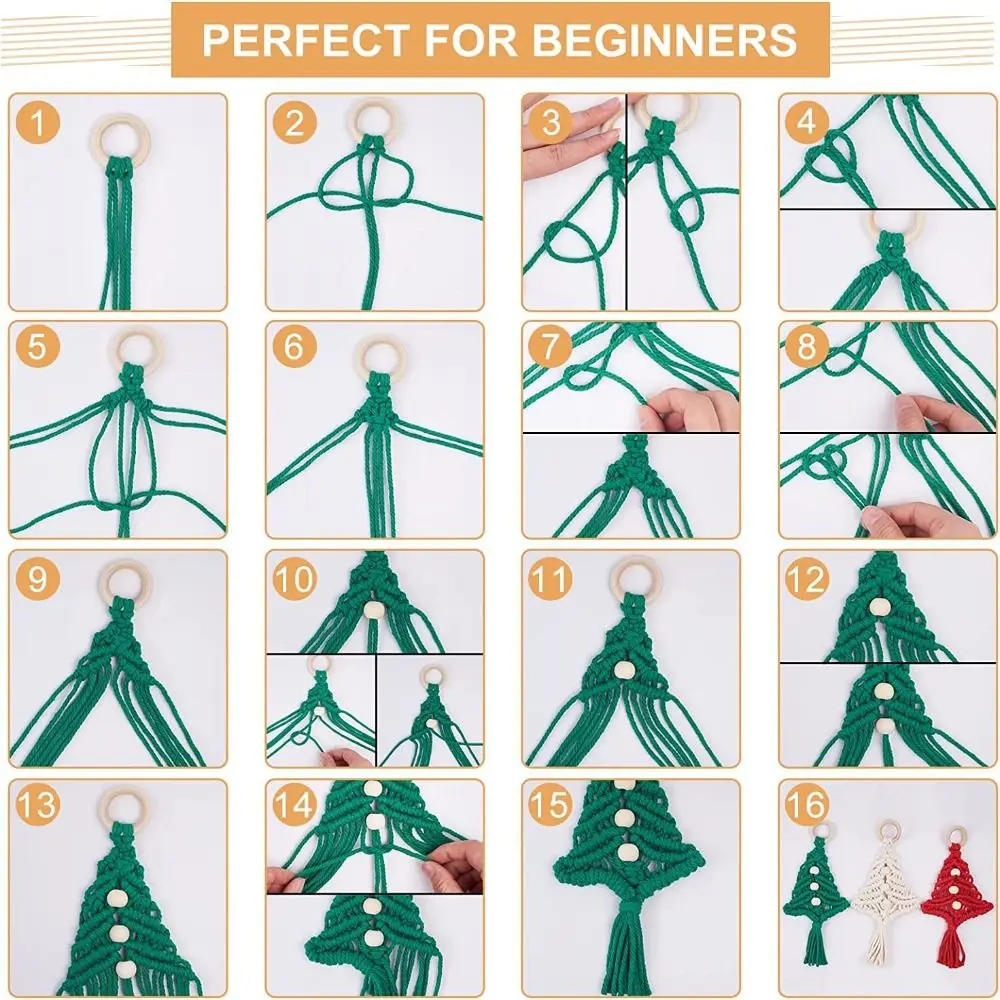 Bohemian Tassel Design Xmas Tree Macrame DIY Kit Wood Cotton Rope Wall Hanging Ornaments 11.02x6.69in Hand Woven